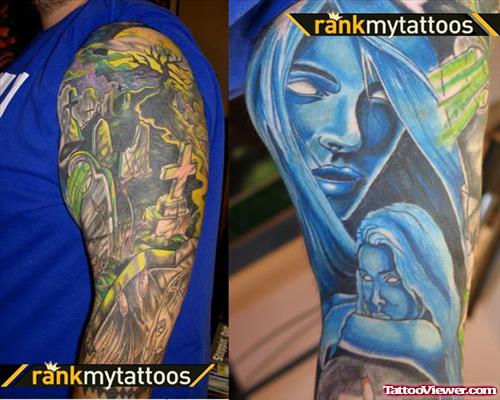 Amazing Colored Graveyard Tattoos Designs