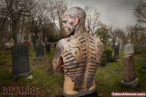 Zombie skeleton Graveyard Tattoo On Back