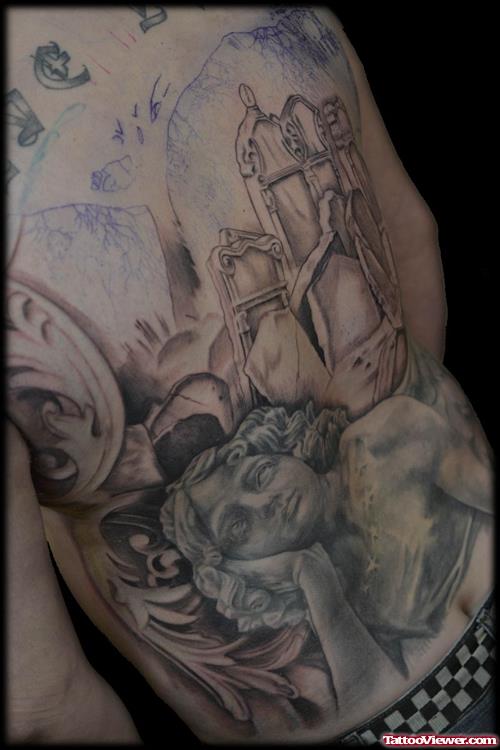 Cool Graveyard Tattoo On Back Body