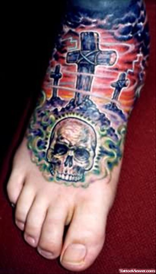 Tattoo Skull In Graveyard