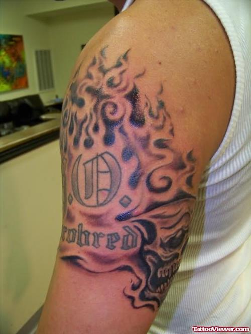 Graveyard Fire Tattoo On Shoulder