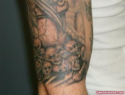 Creepy Skull Graveyard Tattoo