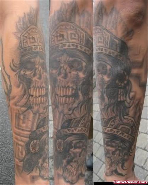 Aztec Skulls Graveyard Tattoo