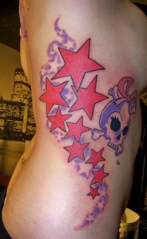 Skull And Red Stars Tattoo