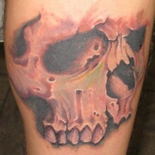 Grey Ink Skull Graveyard Tattoo