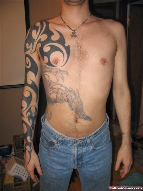 Tribal Greek Tattoo On Man Right Sleeve