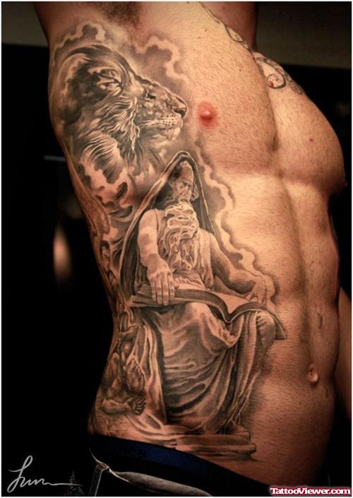 Greek Tattoo On Man Side Rib