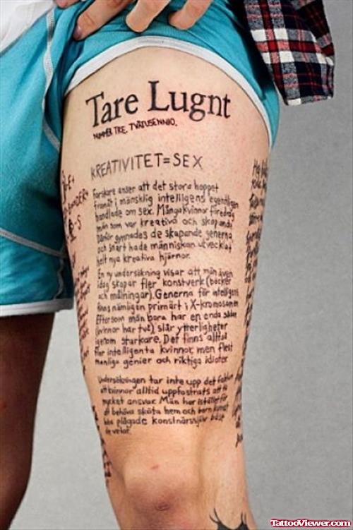 Greek Script Tattoo On Thigh