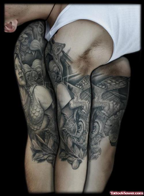 Beautiful Grey Ink Greek Tattoo On Man Right Sleeve