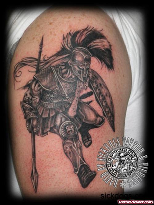 Amazing Grey Ink Greek Tattoo On Man Right Half Sleeve