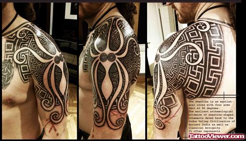 Greek Tattoo On Shoulder And Back