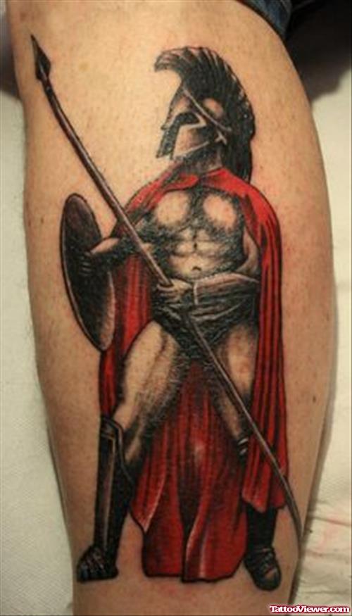 Awesome Colored Greek Tattoo On Leg