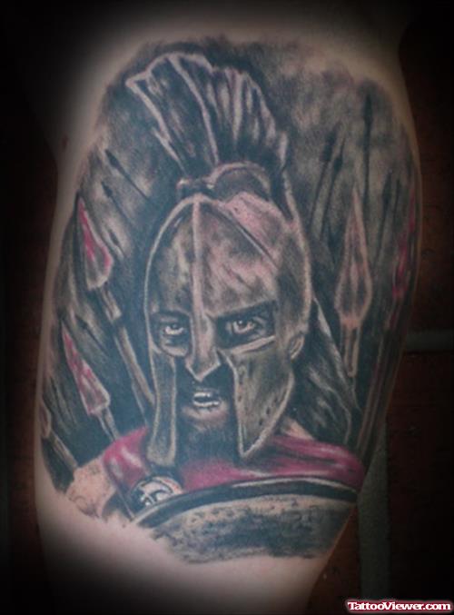 Amazing Grey Ink Greek Spartan Tattoo
