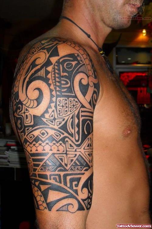 Polynesian Greek Tattoo On Right Half Sleeve