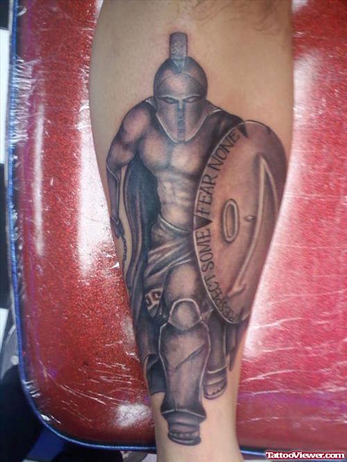 Grey Ink Greek Tattoo On Sleeve