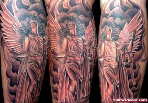 Grey Ink Angel Greek Tattoo