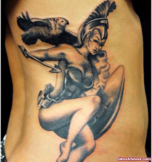 Goddess Athena Greek Tattoo On Side Rib