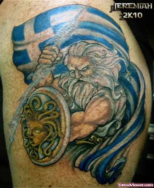 Color Ink Warrior Greek Tattoo