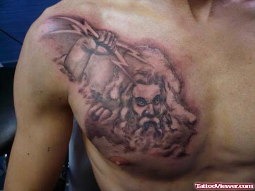Amazing Grey Ink Greek Warrior Tattoo On Man Chest