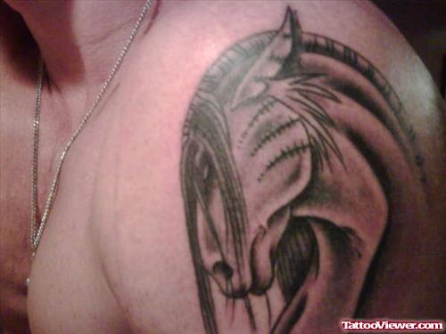 Greek Horse Tattoo On Left Shoulder