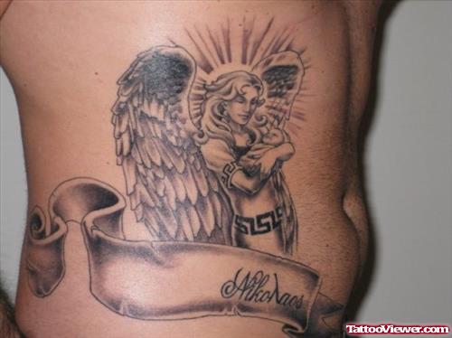 Beautiful Greek Angel Tattoo On Side Rib