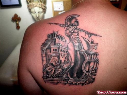 Ancient Greek Tattoo On Left Back Shoulder