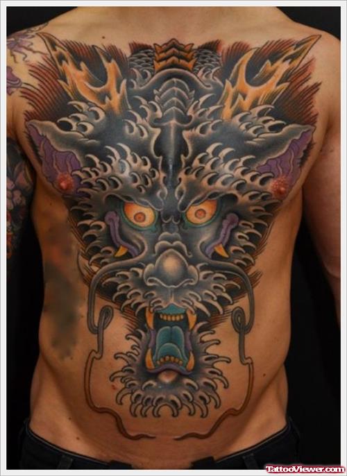 Colored Dragon Greek Tattoo On Chest