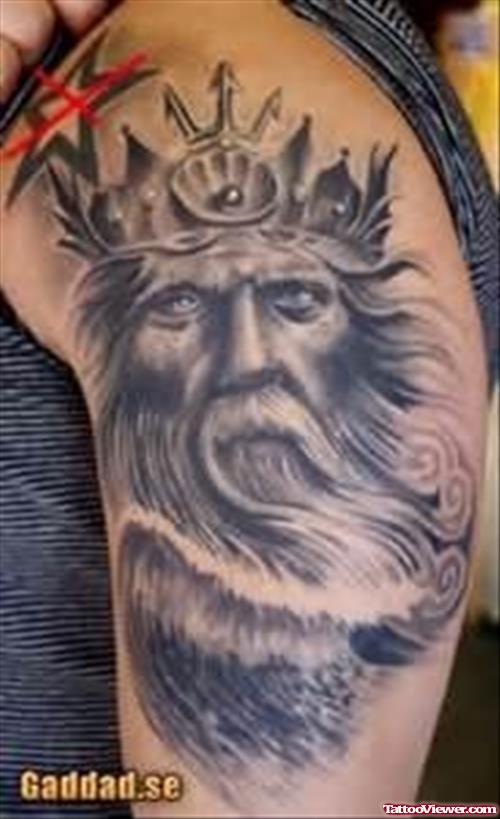 Attractive Grey Ink Greek Tattoo On Left Half Sleeve