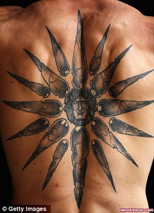 Best Grey Ink Greek Tattoo on Back Body