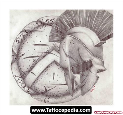 Awesome Grey Ink Spartan Greek Tattoo Design