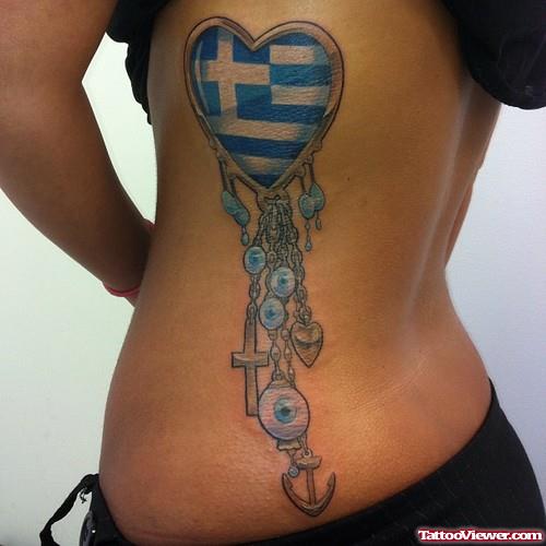 Greek Heart Tattoo On Back For Girls