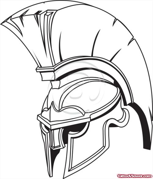 Outline Greek Warrior Helmet  Tattoo Design
