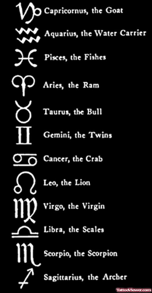 Greek Zodiac Symbols Tattoos