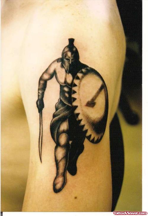 Left Bicep Spartan Greek Tattoo
