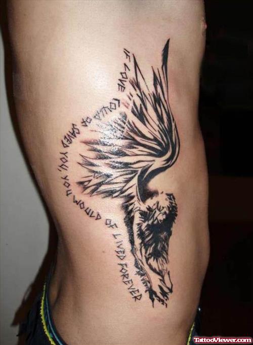 Greek Angel Tattoo On Side Rib