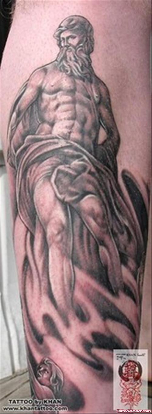 Awesome Grey Ink Greek Tattoo On Right Sleeve