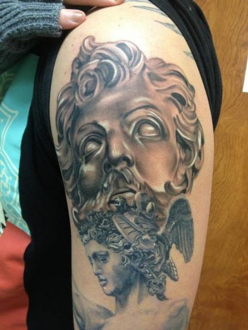Greek Tattoo On Man Left Sleeve
