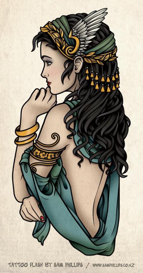 Color Ink Greek Goddess Tattoo Design