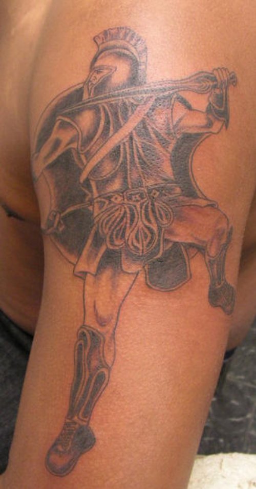 Best Grey Ink Greek Tattoo On Man Left Sleeve