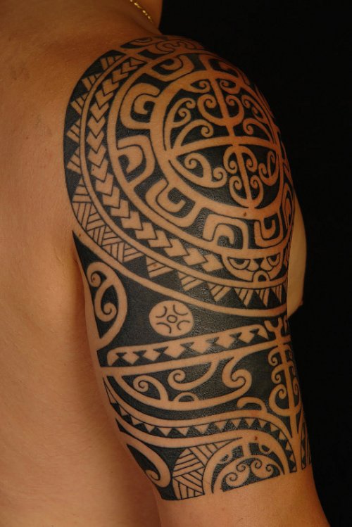 Tribal Greek Tattoo On Man Right Half Sleeve
