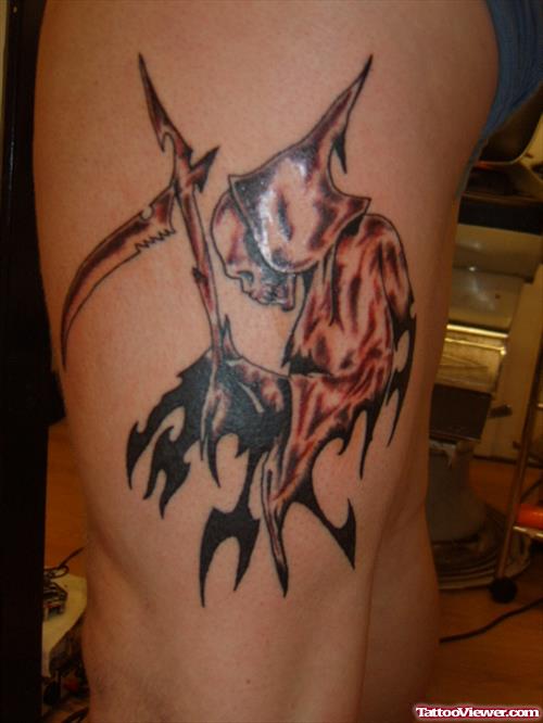Tribal And Grim Reaper Tattoo For Men