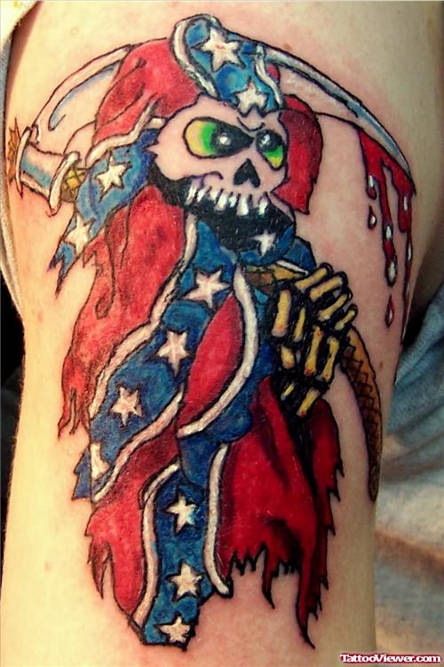 Awesome Colored Grim Reaper Tattoo On Half Sleeve For Men