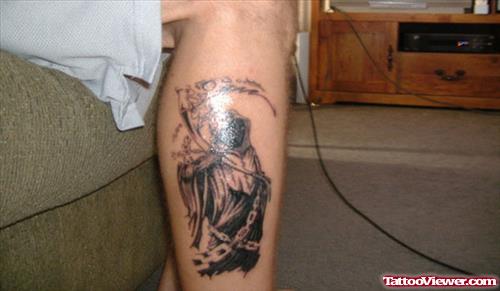 Grim Reaper Tattoo On Right Leg