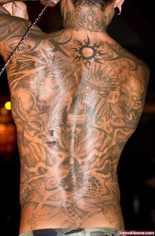 Grey Ink Grim Reaper Tattoo On Full Back