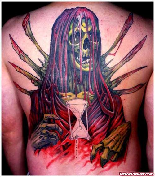 Back Body Colored Grim Reaper Tattoo