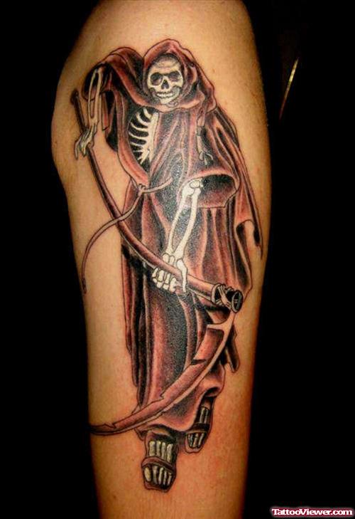 Awesome Grim Reaper Tattoo On sleeve