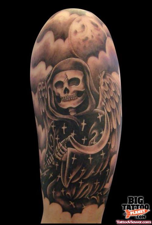 Left Half Sleeve Grim Reaper Tattoo Design