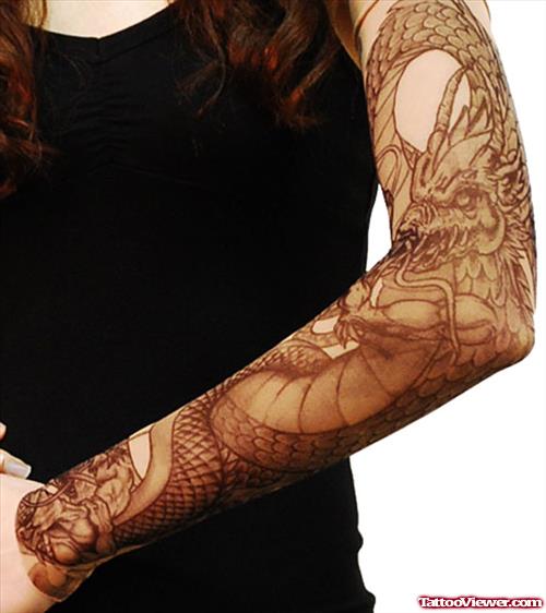 Grim Reaper Tattoo On Left Sleeve For Girls