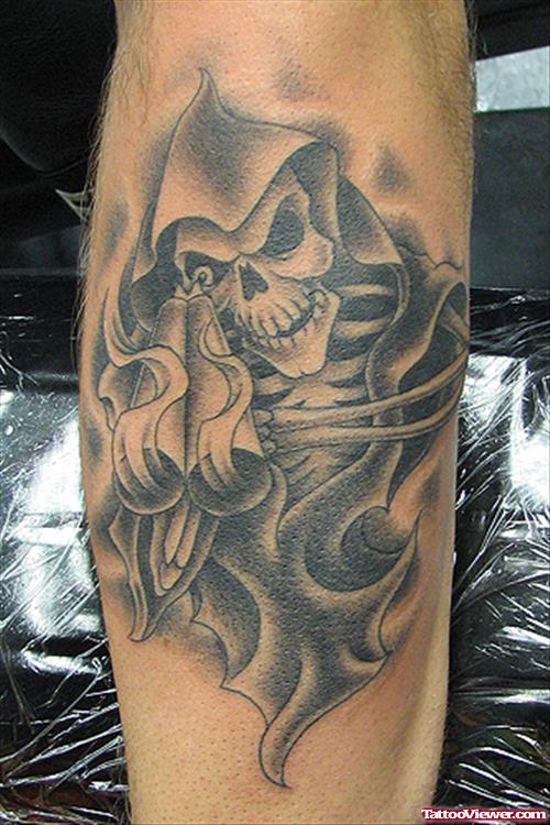 Grey Ink Evil Grim Reaper Tattoo