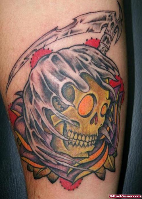 Color Ink Grim Reaper Head Tattoo